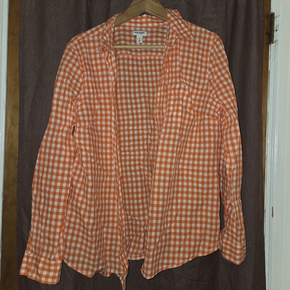 Old Navy Orange and White Gingham Shirt